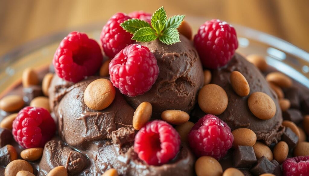 sobremesa gelada com Malteasers e framboesas